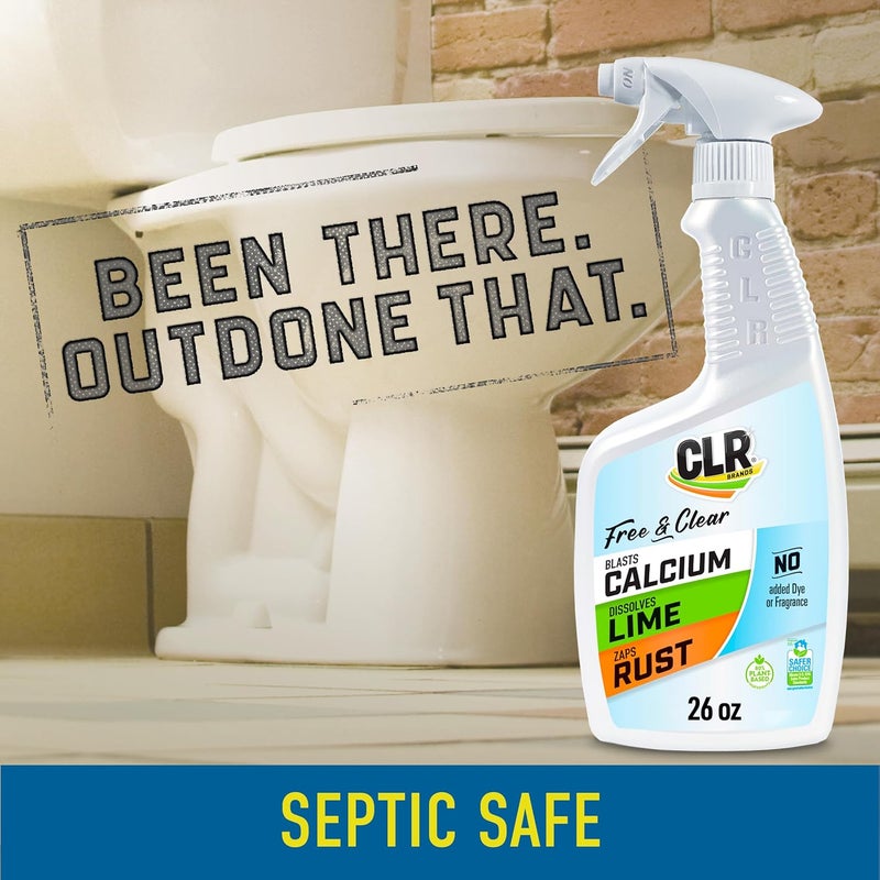 CLR Brands® Calcium, Lime & Rust Remover Free & Clear, No Dyes or Fragrances, Gentle Lime and Bathroom Descaler, Removes Hard Water Stains and Rust Deposits, 26 Oz Bottle (Pack of 1) - Image 3